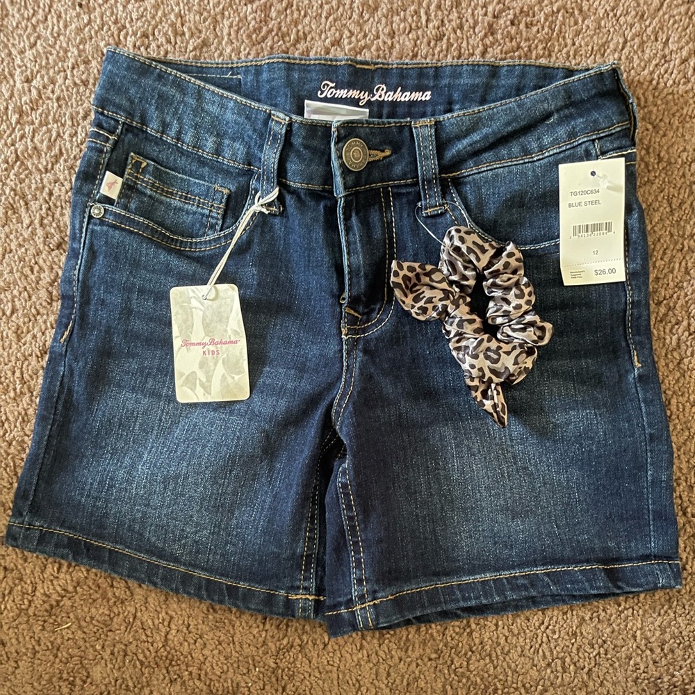 Tommy Bahama Girl's Size 12 Jean Shorts Blue Steel and Scrunchie